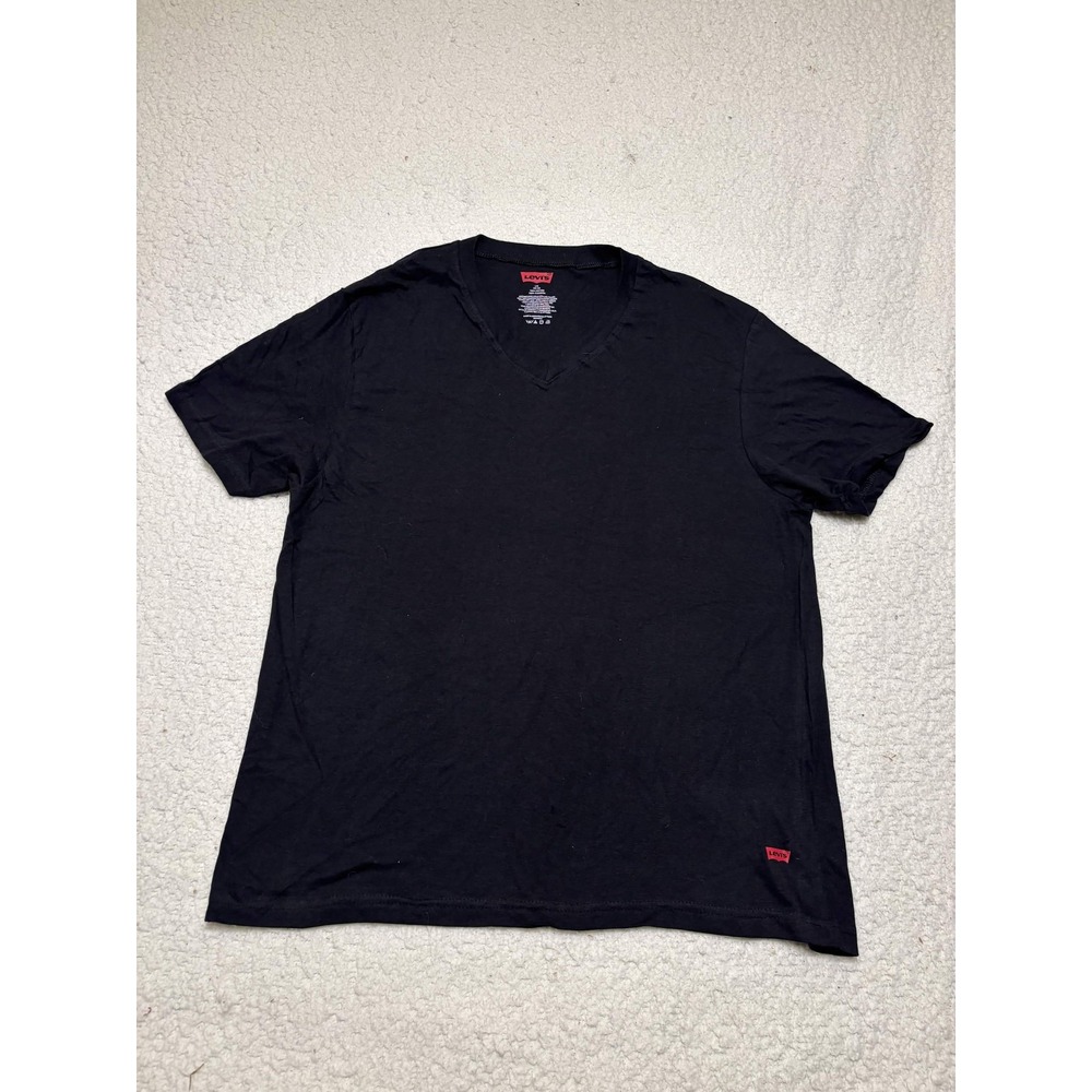 Levi's Mens T-shirt Basic Size L/G (42-44) Black 100% Cotton Solid V-neck